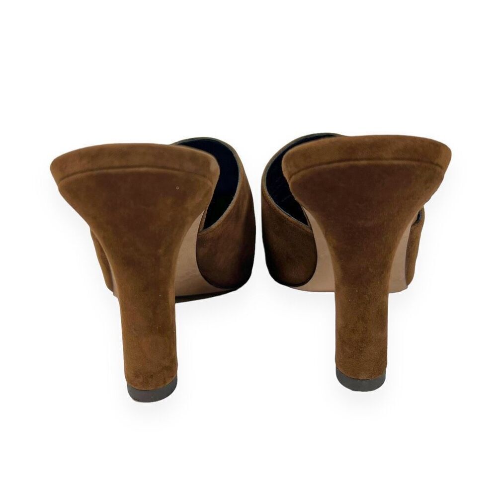 Veronica Beard Carlotta Toe Suede Mules Mixed Media Heel Camel Black Size 9 - Picture 7 of 8